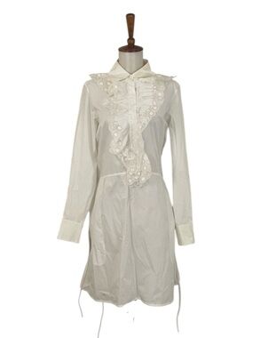 Chloe Jabot Dress Women’s 38 M White Cotton Poplin‎ Long Sleeve Shift Chic